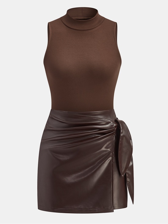Commense Dresses & Skirts - NWT Commense Mock Neck Top & Faux Leather Skirt Set, Size M